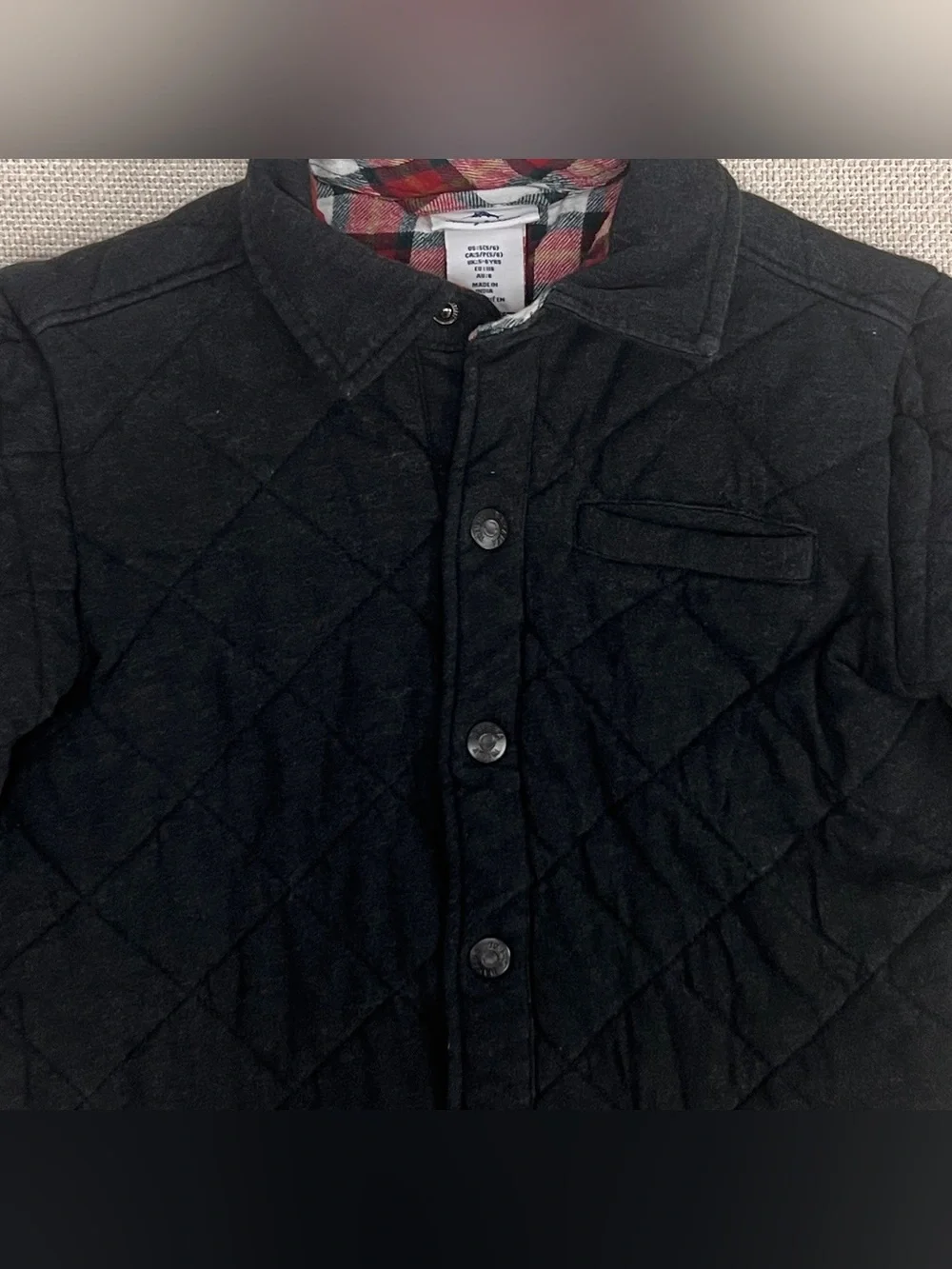 Tommy Bahama Boys Quilted Shirt Jacket Sz 5/6 Plaid Flannel Lined Snap Front